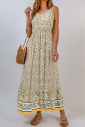 Apricot Floral Print Smocked Back Sleeveless Maxi Dress - XL SA40 UK16