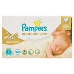 Pampers Premium Care New Baby 108 Pack Size 1 Disposable Nappies