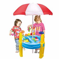 Water Sand Table 2 In 1 Sand Tray Box Water Toys - Kids Beach Toy Set With Umbrella Beach Outdoor Gift For Kids Toddlers