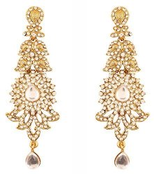 New Touchstone Indian Bollywood Paisley Rhinestone Designer Bridal Jewelry Earrings For Women In Antique Gold Tone