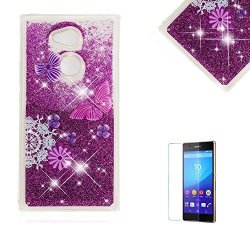 Funyye Glitter Liquid Case For Sony Xperia XA2 Ultra Stylish Multi-coloured Sparkle Quicksand Purple Butterfly Design Transparent Soft Flexible Silicone Gel Tpu Cover Case