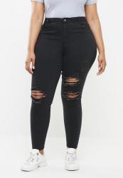 Missguided Curve Highwaisted Ripped Skinny - Black
