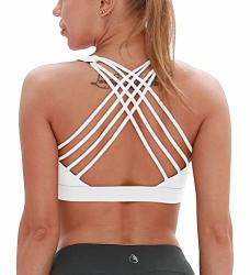 Icyzone Sports Bras For Women - Activewear Strappy Padded Workout Yoga Tops Bra S Off White