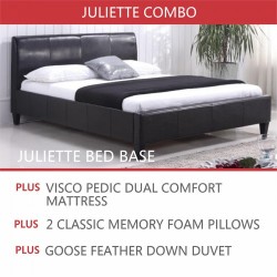 Julliete Bed Base With Dual Comfort Mattress & 2 Memory Foam Pillows & Goose Feather Duvet