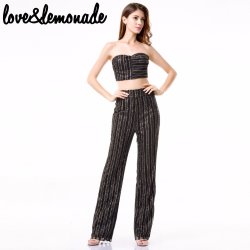 Love&lemonade Flash Sequined Stripes Two-pieces Set - Black M
