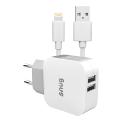 Snug 2 Port USB Home Charger With Lightning USB Charge & Sync Cable