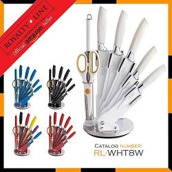 Royalty Line 8-PIECE White Non-stick Knife Set With Acrylic Stand