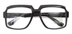 Square Oversized Thick Horn Rimmed Eyeglasses Vintage Inspired Geek Clear Lens Black 8908 Clear