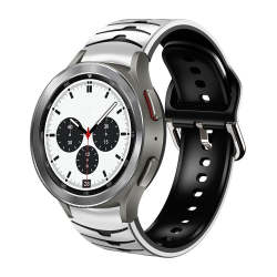 For Samsung Galaxy Watch 4 Classic 42MM Curved Texture Silicone Watch Band White+black