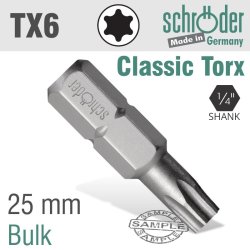 GO GREEN Schroder Torx TX6 25MM Classic Bit Bulk