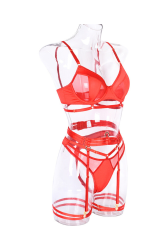 Kinky Strap 3 PC Lingerie Set - Small Red