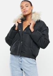 Missguided Ultimate Faux Fur Collar Puffer Jacket - Black