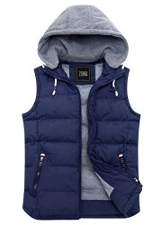 Zshow Men's Winter Removable Hooded Cotton-padded Vest For Camping Dark Blue Large