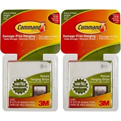 Command 3M 12CT Pack Picture & Frame Hanging Strips Sets Medium Size White Damage-free