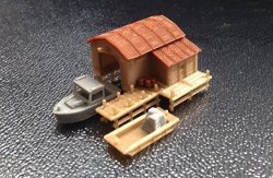 Outland Models Train Railway Scenery Boathouse With Boat And Pier Z Scale 1:220