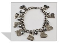 Fruits Of The Holy Spirit Charm Bracelet With Grey Glass Faux Pearls