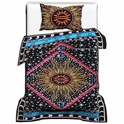 Janki Creation Indian Burning Sun Mandala Comforter Bedspread Hippie Twin Reversible Duvet Doona Coverlets Twin Coverlets Set