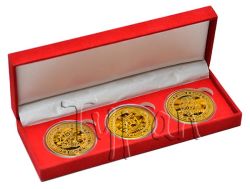 Saudia Arabia 1oz Madina Gold Plated 3 Coin Islamic Set In Velvet Box - Bismillah Allah & Muhammad