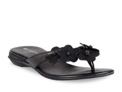 Froggie Woman's Genuine Leather Flat Flower Thong Sandal - Black