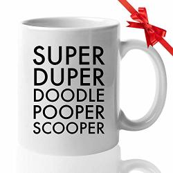 Witty Coffee Mug - Super Duper Doodle Pooper Scooper - Tongue Twister Games Word Playing English Language Humor Laugh Fast Unique Creative 11 Oz