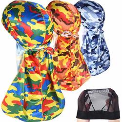3PCS Camo Paisley Silky Durags Pack For Men Waves Award 1 Wave Cap 1STYLE A