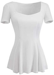 Homeyee Women's Vintage Square Neck Long Sleeve Peplum Tops Blouse 542 M White