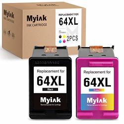 Myik Remanufactured Ink Cartridges Replacement For Hp 64XL 64 Use For Hp Tango X Envy Photo 6220 6230 6252 6255 6258 7120 7134 7155 7164 7855 7858 7820 7822 7830 1 Black 1 Tri-color