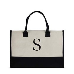 Monogram Tote Bag With 100% Cotton Canvas And A Chic Personalized Monogram Black Block Letter - S