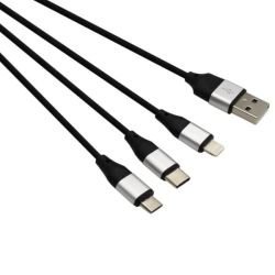 Gizzu 3IN1 USB To Micro USB Type-c Lightning 1.2M Cable - Black