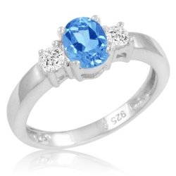 Swiss Blue And White Topaz Three Stone Ring In Sterling Silver Available Sizes 5-9 SZ7