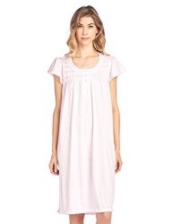 Casual Nights Women's Short Sleeve Smocked And Lace Nightgown - Pink - Large