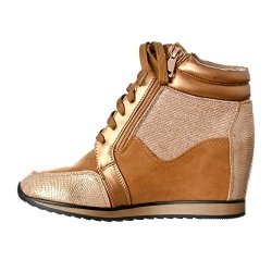 Forever Link Women's SHEA-42 Fashion Wedge Sneakers Gold 6
