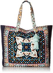 Steve Madden Colleen Large Tribal Geometric Bohemian Fabric Tote Shoulder Handbag Beach Bag Blue