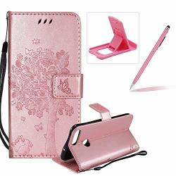 Herzzer Strap Leather Case For Huawei P Smart Bookstyle Magnetic Rose Gold Solid Color Stand Flip Case For Huawei P Smart Premium Elegant Butterfly