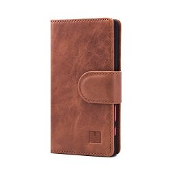 32ND Premium Leather Wallet Case For Sony Xperia Z5 Compact With Built-in Card Slots Stand And Magnetic Closure - Chestnut