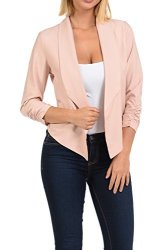 Collection Aulin Womens Casual Lightweight 3 4 Sleeve Fitted Open Blazer Lt Rose 2XL