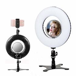 Desktop Ring Light 8-INCH Dimmable 5500K LED Lighting Kit With Stand Phone Holder Mirror For Beauty Selfie Makeup Youtube Video Black