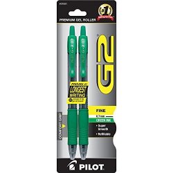 Pilot G2 Retractable Premium Gel Ink Roller Ball Pens Fine Point 2-PACK Green Ink 31051