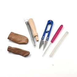 One Box Sewing Tools Felting Needles Awl Scissor Finger Cot Glue Wooden Handle