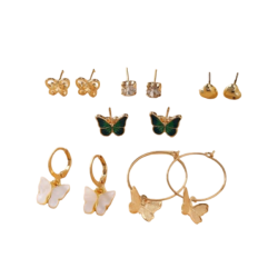 Butterfly Earrings In Gold 12 Piece Set