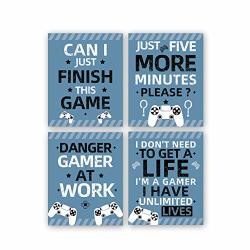 Gaming Art Print Funny Video Game Canvas Paintings Poster Set Of 4 8"X10" Unframed Inspirational Saying Quote Gaming Theme Wall Art For Boy Bedroom Playroom Decor