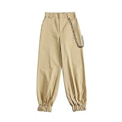 Helisopus Women's Stylish Loose Fit Hipster Cargo Jogger Harem Pants With Chain Elastic Feet