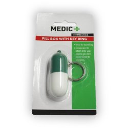 Pill Box Keyring White & Green