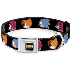 Dog Collar Seatbelt Buckle Sonic Mania Sonic Tails Knuckles Profiles Black 16 To 23 Inches 1.5 Inch Wide