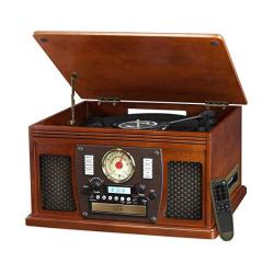 Victrola Nostalgic Aviator Wood 8-IN-1 Bluetooth Turntable Entertainment Center Mahogany