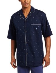 Nautica Men's Short Sleeve 100% Cotton Soft Woven Button Down Pajama Top Peacoat Xx-large