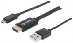 Manhattan 1.5m 5-Pin Micro USB to 19-Pin HDMI MHL HDTV Video Audio Cable with USB Type A Power Connection