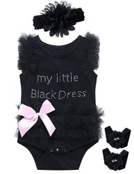 Little Fancy 3 Pieces Baby Girls' Lace Tutu Dress Bodysuit With Headband And Foot Jewelry 3-6 Months Black