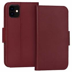 FYY Case For Iphone 11 6.1 Luxury Cowhide Genuine Leather Rfid Blocking Wallet Case Handmade Flip Folio Case Cover With Kickstand Function And Card Slots For