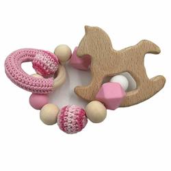 Wendysun Baby Wooden Teether Beech Horse Wood Teething Montessori Toys Baby Rattle Diy Chewable Crochet Beads Bracelets Pink